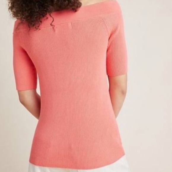 Anthropologie Women's Ribbed Off Shoulder Knit Shirt Size Medium Coral - Picture 3 of 7